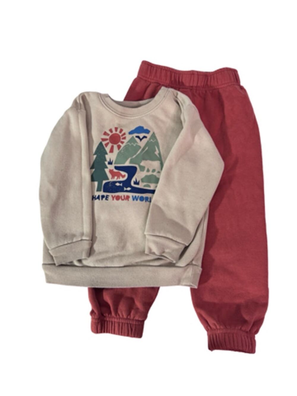 Toddler Boys 2T Mountain Graphic Sweatshirt Red Jogger Outfit Set